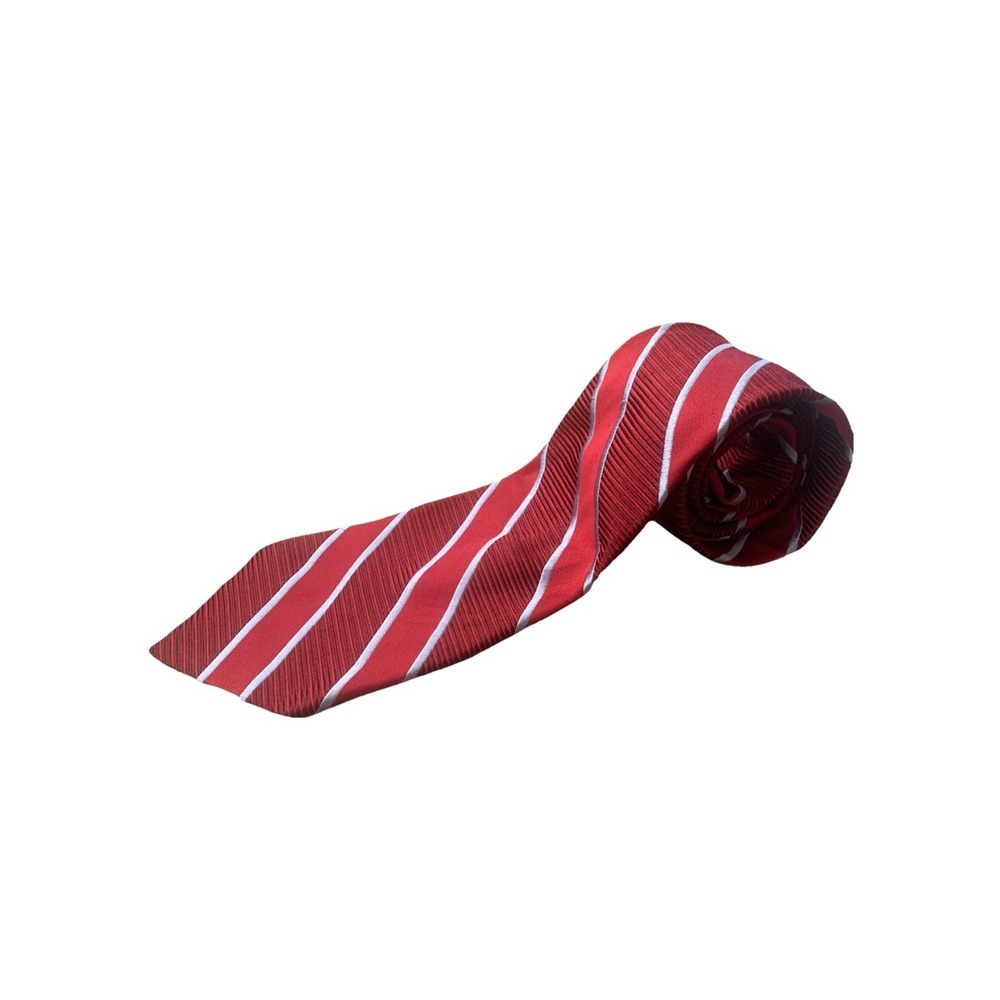 Daniel Cremieux Silk‎ Tie Red And Silver Stripe Handmade In USA Office Wedding
